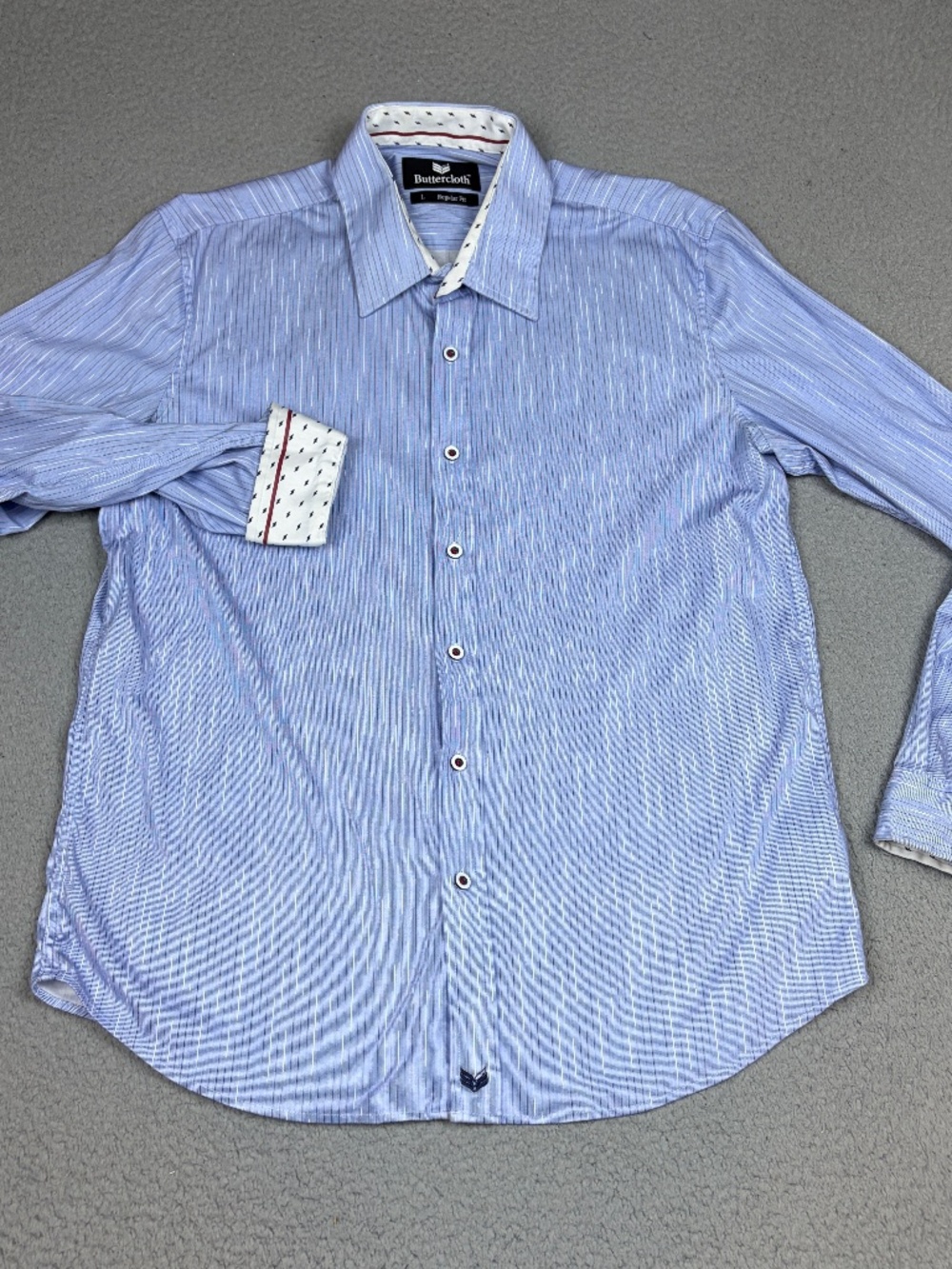 Buttercloth Shirt Men Large Blue Flip Cuff Long Sleeve Button Up Cotton Stretch